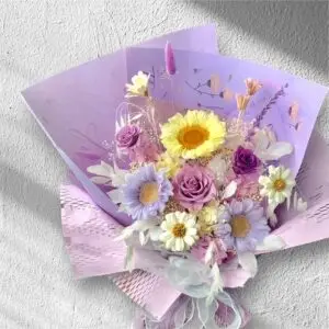 Flower & Forest 薰紫仲夏 Lavender Summer 夢幻粉紫向日葵與玫瑰永生花束