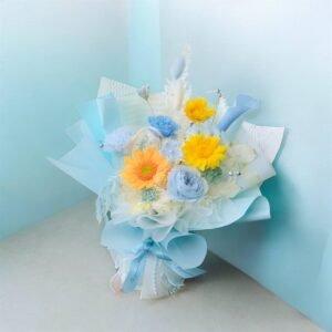 花林大地_晴朗夏日系列_永生花束_藍、亮黃、米白的盛夏配色