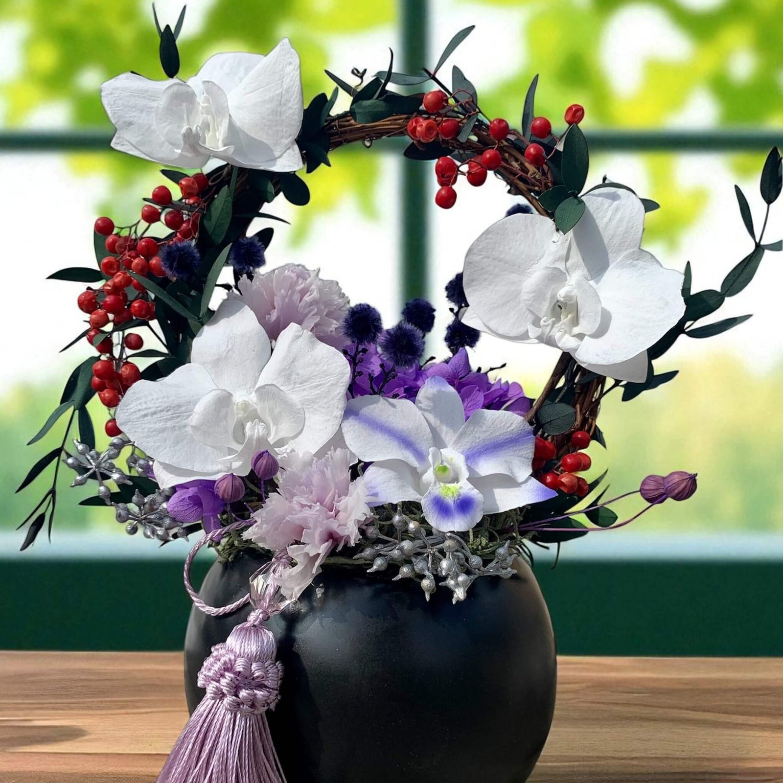 Flower and Forest Oriental Style Preserved Orchid Centerpiece